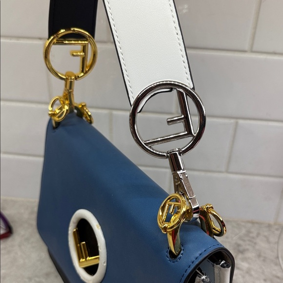 Authentic Fendi Kan I F Logo Shoulder Bag – Blue/Black/White – Gold Hardware - Picture 15 of 16